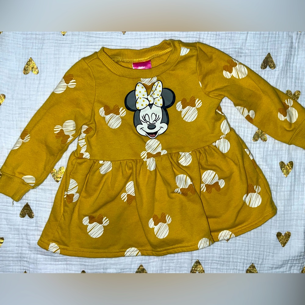 DISNEY Minnie Mouse Gold Long Sleeve Dress; 12 months